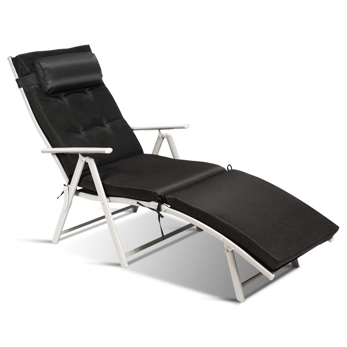 Tangkula Chaise longue pliante d'extérieur, fauteuil inclinable léger avec 7 positions de dossier réglables